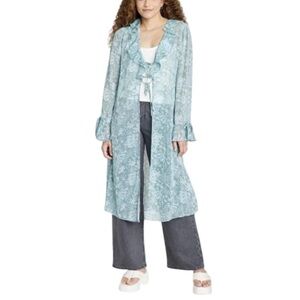 Wild Fable Women's XXL Sheer Aqua Green Ruffle Duster Kimono long teal fairy